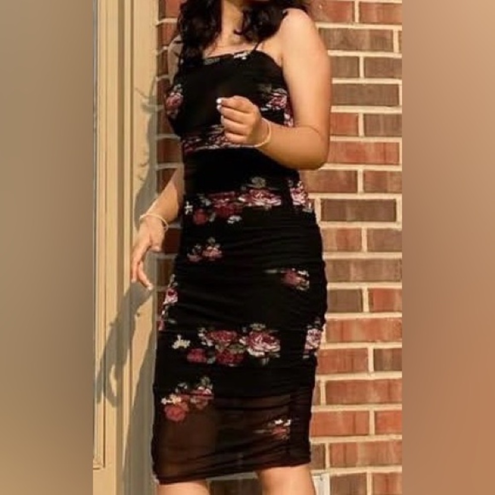 Floral Black Bodycon Dress